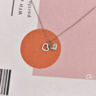 C03152 : สร้อยสลักชื่อหัวใจคู่ รุ่น Double Heart Signature Necklace (เงินแท้ s925)