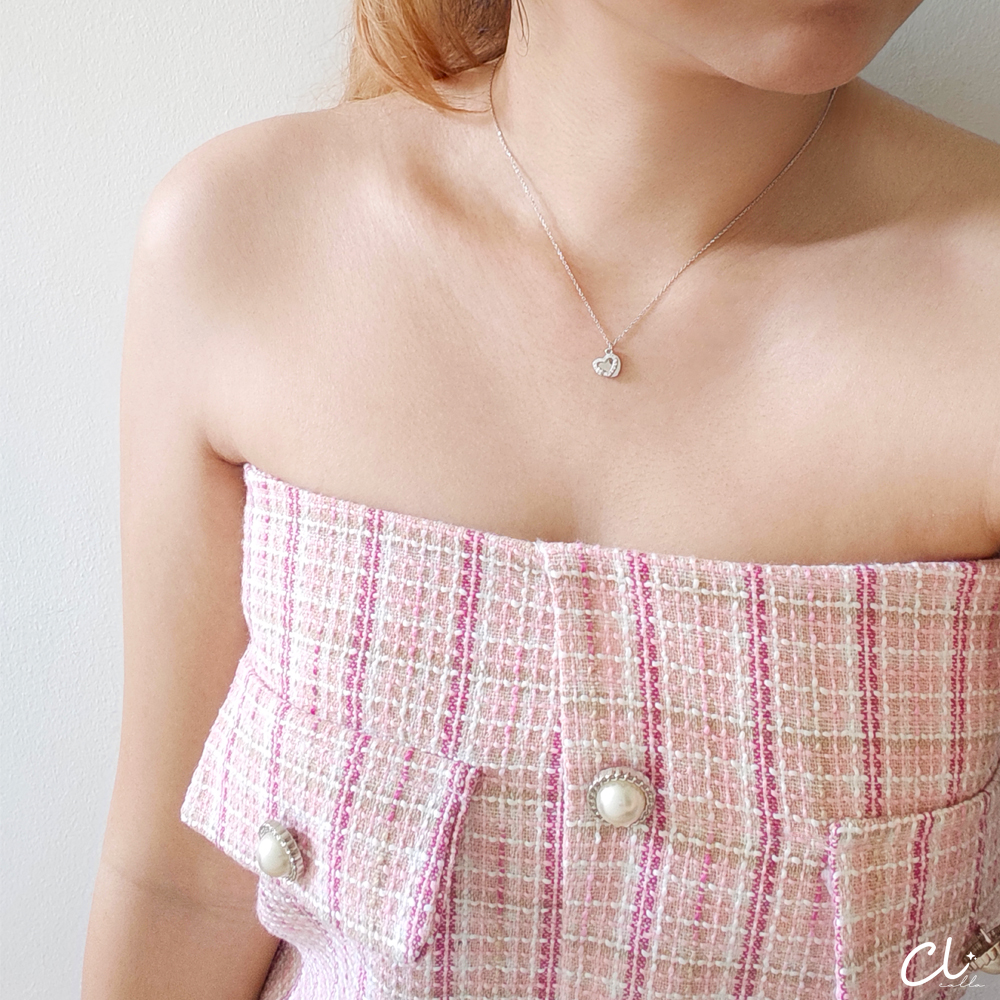 C03152 : สร้อยสลักชื่อหัวใจคู่ รุ่น Double Heart Signature Necklace (เงินแท้ s925)