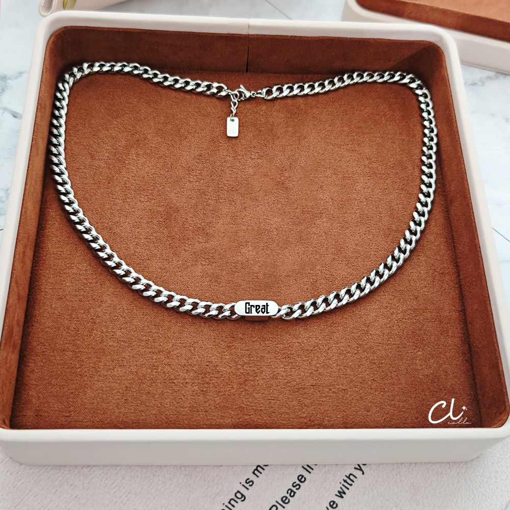 สร้อยสลักชื่อ รุ่น Trafalga Necklace ดีไซน์โซ่สุดเท่ สลักชื่อฟรี (สแตนเลสแท้)