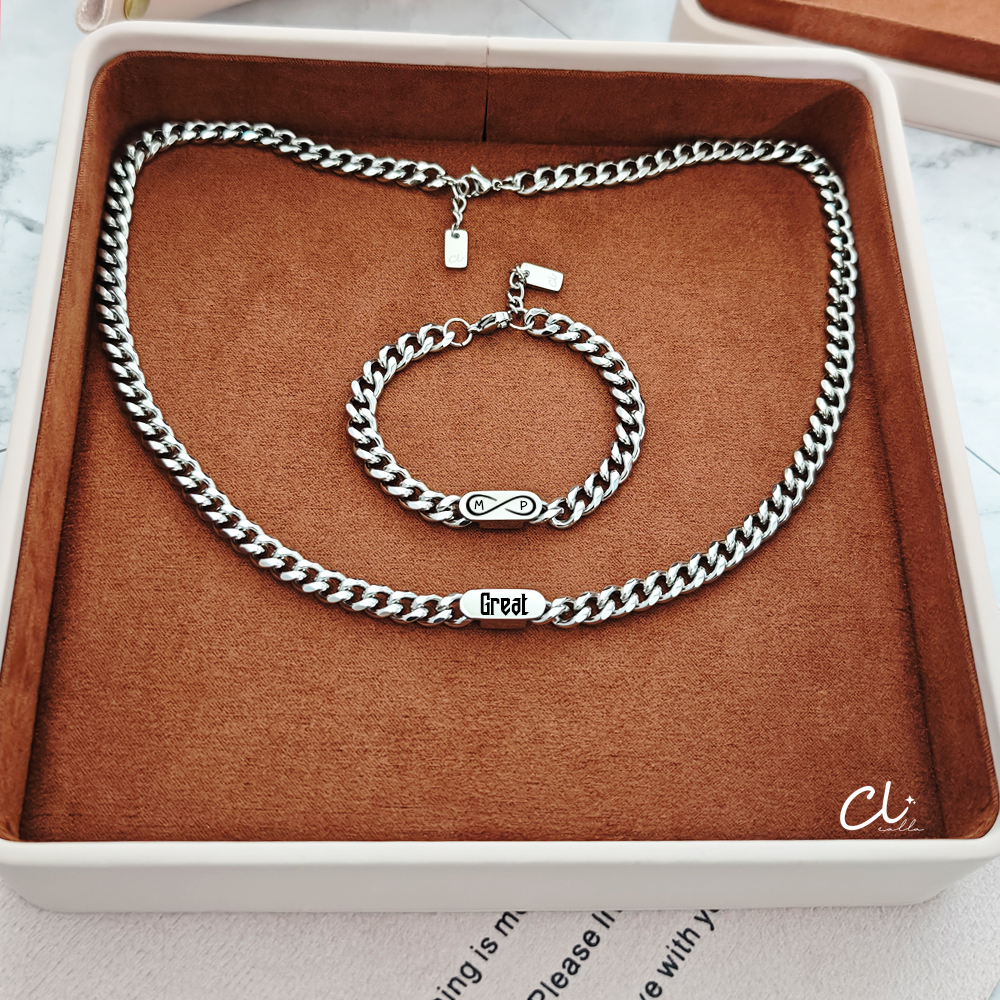 สร้อยสลักชื่อ รุ่น Trafalga Necklace ดีไซน์โซ่สุดเท่ สลักชื่อฟรี (สแตนเลสแท้)