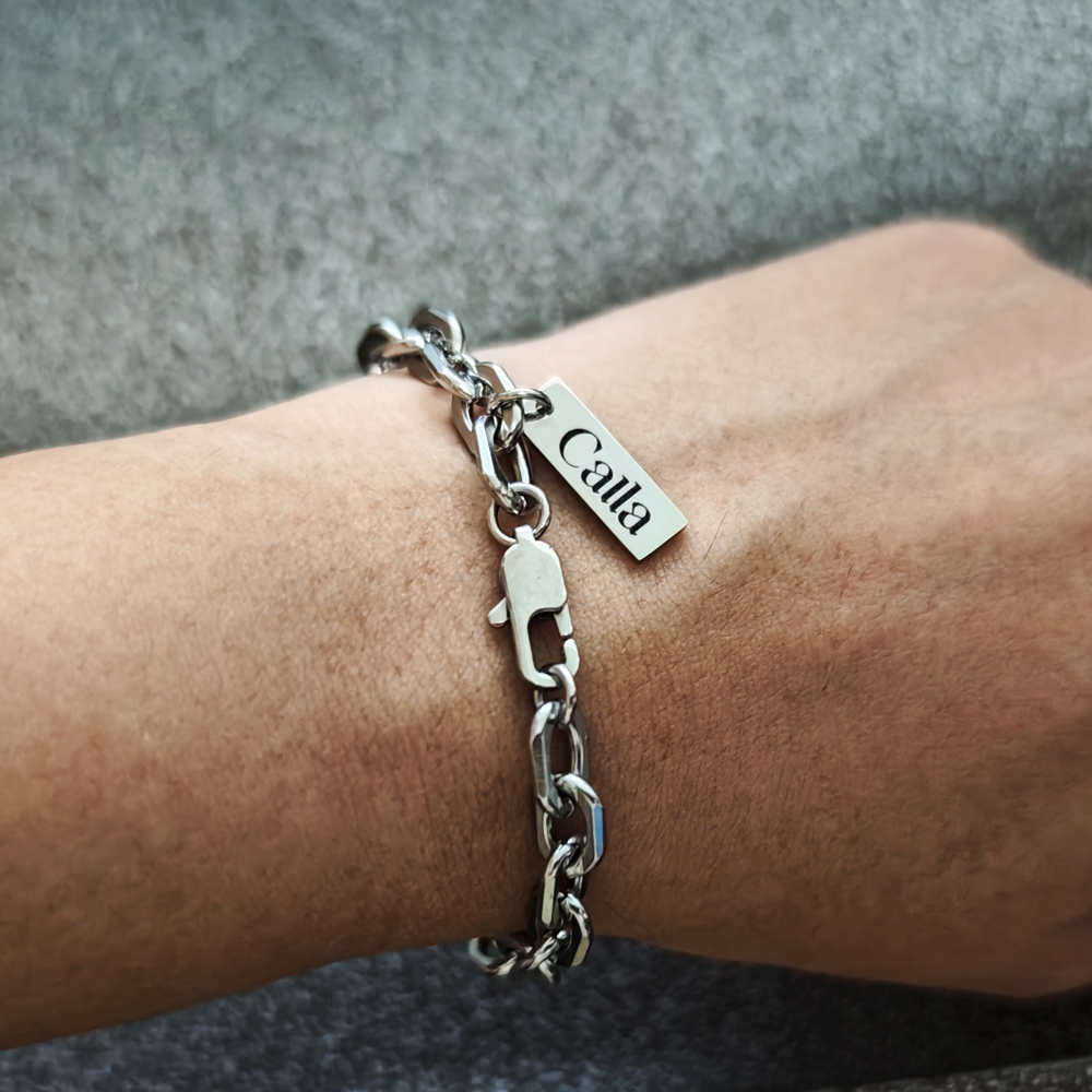 Modern Chain Bracelet สร้อยข้อมือสแตนเลสสลักชื่อฟรี สไตล์ Unisex