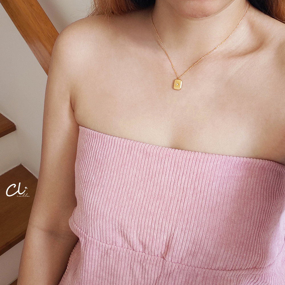 สร้อยสลักชื่อรูปทรงสี่เหลี่ยม รุ่น Stella Necklace ใส่ได้ 2 ลุค (สแตนเลสแท้)